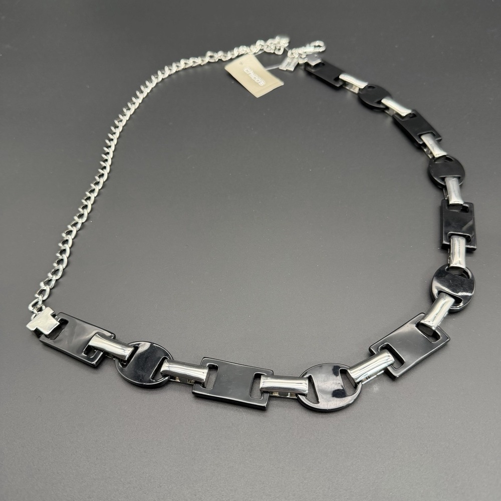 Chico's Belt Women's Size Small/ Medium Silver Tone Black Enamel Adjustable NWT